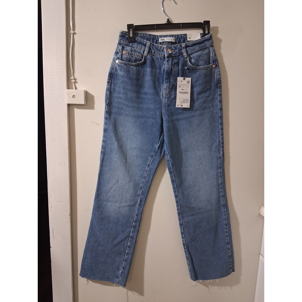 Zara Womens High Rise Straight Leg Ankle Rigid Denim Jeans Blue 6164/023 Size 4 - Picture 1 of 8